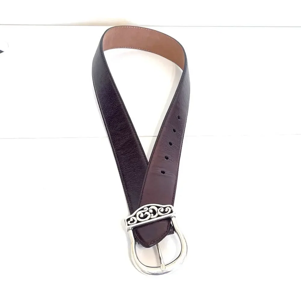 Brighton Womens Leather Belt‎ Size 30 Chocolate Brown Artsy Buckle Boho B10618